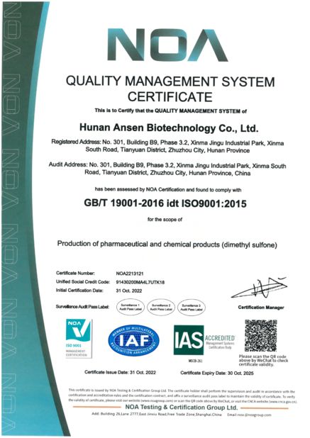 Porcellana Zhuzhou Hansen Chemicals Co.,Ltd Certificazioni